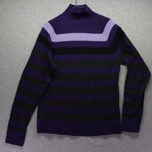 Nike Golf Sweater Womens Large 12-14 Wool Pullover Mock Neck Striped Long Sleeve